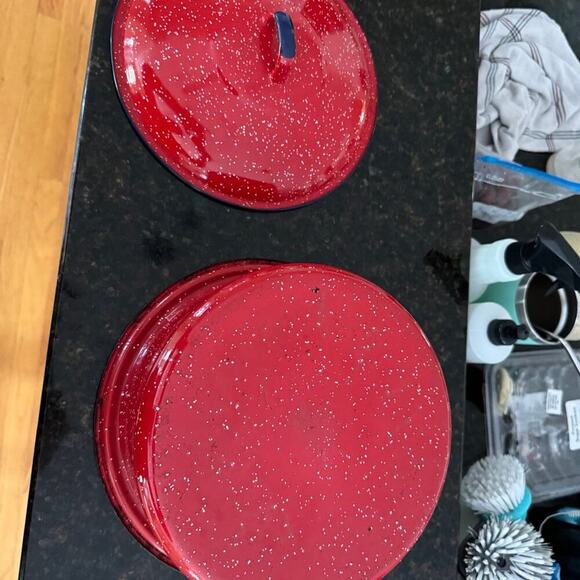 Vintage red, white and blue enamelware pot - Picture 9 of 12